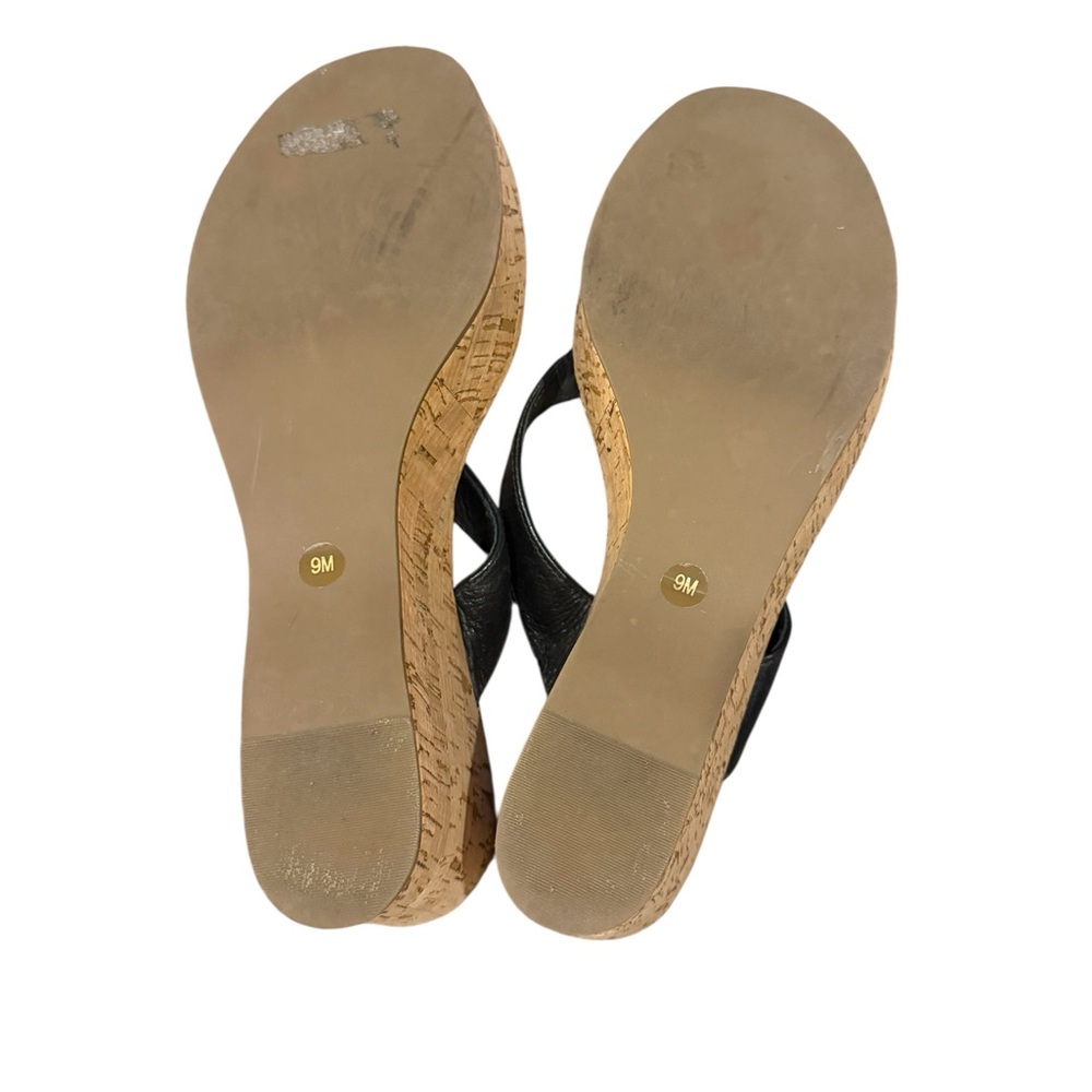 Tory Burch Black Leather Cork Flip Flop Sandals - Picture 4 of 6